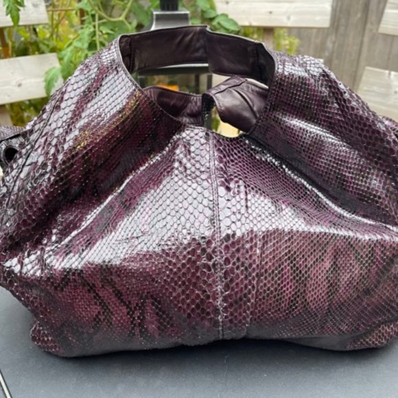 Valentino Garavani Purple/Black Python Slouchy “Nuage Bow” Purse - Picture 3 of 7